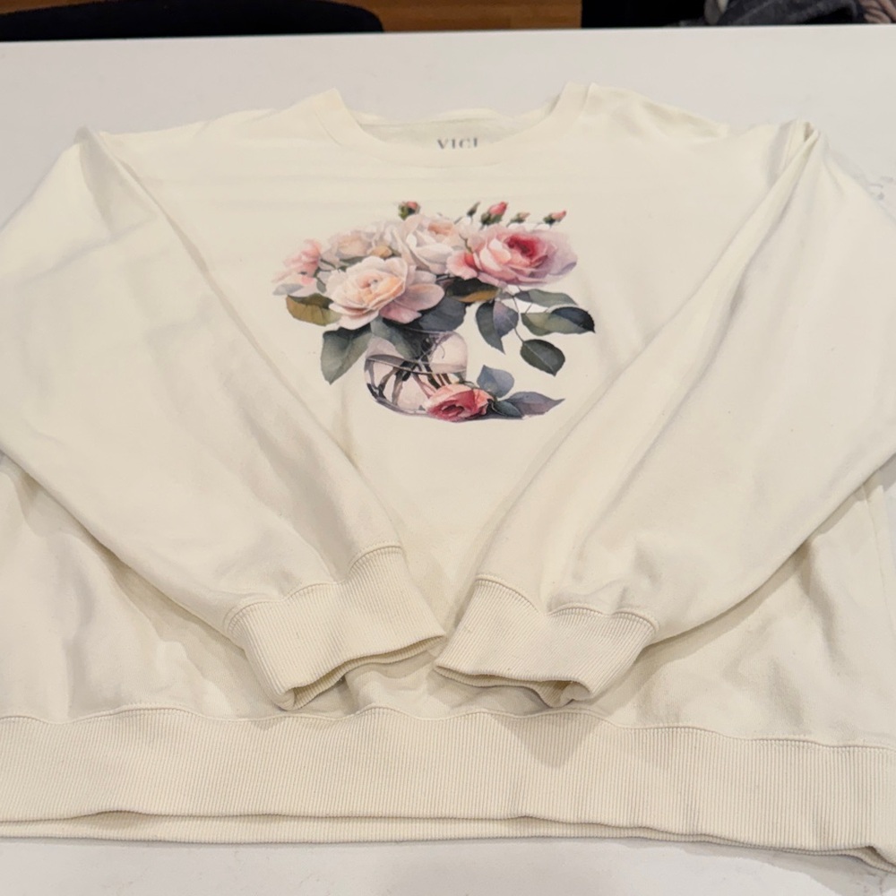 Vici Ivory Sweatshirt with Pink Floral Print
